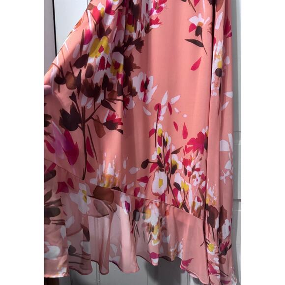 NWT Premier Amour Peach Floral Asymmetrical Midi Dress Size 4 - Picture 9 of 11